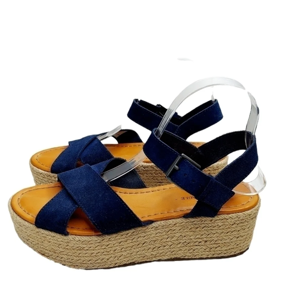 American Eagle Women's Size 9 Espadrille Sandal Platform Strappy Navy Suede EUC - Picture 7 of 13